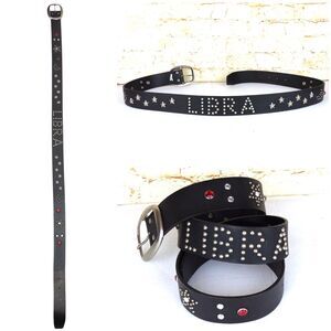 Old Navy Leather Belt Women M/L Black Studded Rhinestone Zodiac LIBRA Y2K 2001